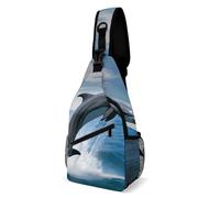 IOLVSHGH Jumping Up Dolphins Sling Bag with Rfid Blocking Causal Mens Crossbody Bag Lightweight Chest Pack Large Man Purse Travel Crossbody Backpack Shoulder Sling Backpack for Hiking Running Cycling