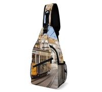 IOLVSHGH Lisbon Tram Sling Bag with Rfid Blocking Causal Mens Crossbody Bag Lightweight Chest Pack Large Man Purse Travel Crossbody Backpack Shoulder Sling Backpack for Hiking Running Cycling