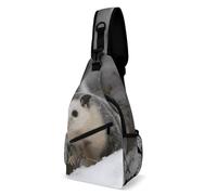 IOLVSHGH Opossum In Snow Sling Bag with Rfid Blocking Causal Mens Crossbody Bag Lightweight Chest Pack Large Man Purse Travel Crossbody Backpack Shoulder Sling Backpack for Hiking Running Cycling