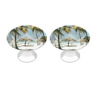 IOLVSHGH Palm Trees on The Beach Kitchen Cabinet Knobs 2 Pack Bathroom Drawer Pulls Metal Dresser Knobs with Screw Cabinet Hardware Round Cabinet Handles for Cupboard Closet Bifold Door