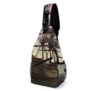IOLVSHGH Pirate Ship Sling Bag with Rfid Blocking Causal Mens Crossbody Bag Lightweight Chest Pack Large Man Purse Travel Crossbody Backpack Shoulder Sling Backpack for Hiking Running Cycling