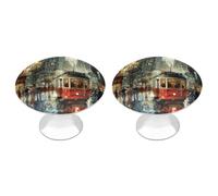 IOLVSHGH Red Tram in The Rain Kitchen Cabinet Knobs 2 Pack Bathroom Drawer Pulls Metal Dresser Knobs with Screw Cabinet Hardware Round Cabinet Handles for Cupboard Closet Bifold Door