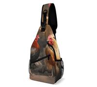 IOLVSHGH Rooster And Chicken Sling Bag with Rfid Blocking Causal Mens Crossbody Bag Lightweight Chest Pack Large Man Purse Travel Crossbody Backpack Shoulder Sling Backpack for Hiking Running Cycling
