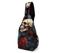 IOLVSHGH Skull Image Poster Sling Bag with Rfid Blocking Causal Mens Crossbody Bag Lightweight Chest Pack Large Man Purse Travel Crossbody Backpack Shoulder Sling Backpack for Hiking Running Cycling