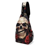 IOLVSHGH Skull Rose-Red Sling Bag with Rfid Blocking Causal Mens Crossbody Bag Lightweight Chest Pack Large Man Purse Travel Crossbody Backpack Shoulder Sling Backpack for Hiking Running Cycling