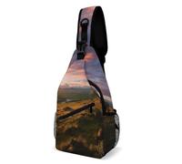 IOLVSHGH Sunset Hill Sling Bag with Rfid Blocking Causal Mens Crossbody Bag Lightweight Chest Pack Large Man Purse Travel Crossbody Backpack Shoulder Sling Backpack for Hiking Running Cycling
