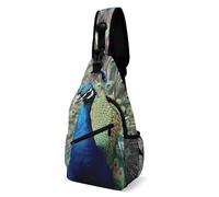 IOLVSHGH The Peacock Sling Bag with Rfid Blocking Causal Mens Crossbody Bag Lightweight Chest Pack Large Man Purse Travel Crossbody Backpack Shoulder Sling Backpack for Hiking Running Cycling