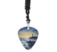 IOLVSHGH The Seaside Lighthouse Guitar Pick Necklace for Men Women Guitar Pick Holder Necklace Stainless Steel Picks Medium Pendant Musical Jewelry Gifts for Electric Guitar Bass Ukulele Players