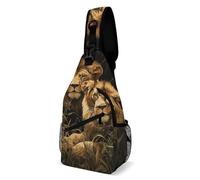 IOLVSHGH Two Lions Sling Bag with Rfid Blocking Causal Mens Crossbody Bag Lightweight Chest Pack Large Man Purse Travel Crossbody Backpack Shoulder Sling Backpack for Hiking Running Cycling
