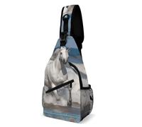 IOLVSHGH White Horse Running Sling Bag with Rfid Blocking Causal Mens Crossbody Bag Lightweight Chest Pack Large Man Purse Travel Crossbody Backpack Shoulder Sling Backpack for Hiking Running Cycling