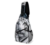 IOLVSHGH White Tiger Sling Bag with Rfid Blocking Causal Mens Crossbody Bag Lightweight Chest Pack Large Man Purse Travel Crossbody Backpack Shoulder Sling Backpack for Hiking Running Cycling
