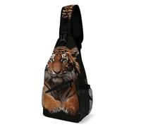 IOLVSHGH With Tiger And Paws Sling Bag with Rfid Blocking Causal Mens Crossbody Bag Lightweight Chest Pack Large Man Purse Travel Crossbody Backpack Shoulder Sling Backpack for Hiking Running Cycling