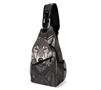 IOLVSHGH Wolf Head Pattern Sling Bag with Rfid Blocking Causal Mens Crossbody Bag Lightweight Chest Pack Large Man Purse Travel Crossbody Backpack Shoulder Sling Backpack for Hiking Running Cycling