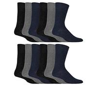 IOMI 12 Pair Multipack Gentle Grip Top Diabetic Socks Mid Calf Loose Top Non Elastic Cotton Socks with Handlinked Seamless Toe (6-11, Black/Navy/Grey)