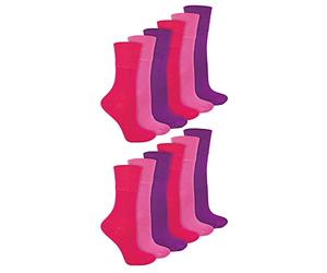 IOMI - 12 Pair Multipack Ladies Diabetic Bamboo Socks | Womens Extra Wide Seamless Socks with Non Elastic Gentle Grip Top (4-8, Pink)