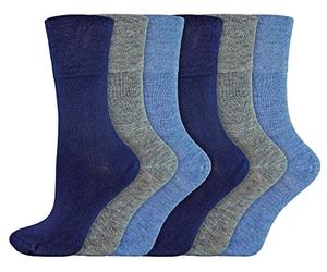 IOMI - 6 Pack Ladies Diabetic Bamboo Socks | Extra Wide Seamless Loose Non Elastic Socks for Women (4-8, Blue)
