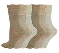 IOMI - 6 Pack Ladies Diabetic Bamboo Socks | Extra Wide Seamless Loose Non Elastic Socks for Women (4-8, Light Brown)