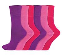 IOMI - 6 Pack Ladies Diabetic Bamboo Socks | Extra Wide Seamless Loose Non Elastic Socks for Women (4-8, Pink)