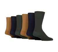 IOMI 6 Pack Mens Non Elastic Cotton Diabetic Socks with Seamless Toe - 6-11 UK - Ochre / Navy Blue / Green Khaki