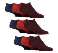 IOMI 9 Pack Mens Diabetic Trainer Socks | Non Elastic Extra Wide Ankle Socks - 6-11 UK - Burnt Orange / Blue / Burgundy