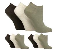 IOMI 9 Pack Womens Diabetic Trainer Socks | Wide Ankle Socks for Swollen Feet - 4-8 UK - Khaki / Forest / Cream / Grey