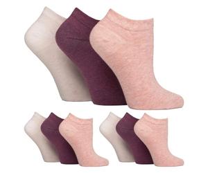 IOMI 9 Pair Multipack Ladies Diabetic Trainer Socks Loose Fitting Non Binding Ankle Socks (4-8, Lav Cream/Rasp/Sherbet Pink)