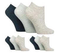 IOMI 9 Pair Multipack Ladies Diabetic Trainer Socks Loose Fitting Non Binding Ankle Socks (UK, Numeric, 4, 8, Regular, Regular, Grey/Teal/Mint)