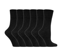 (4-8 UK, Black) Ladies 6 pack non elastic diabetic socks with hand linked toe seams