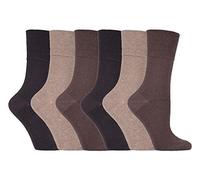 IOMI Footnurse - Ladies 6 Pair Multipack Non Elastic Diabetic Socks with Gentle Grip Wide Top 4-8 (4-8, Brown)