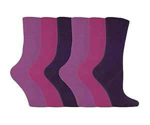 IOMI Footnurse - Ladies 6 Pair Multipack Non Elastic Diabetic Socks with Gentle Grip Wide Top 4-8 (4-8, Purple)