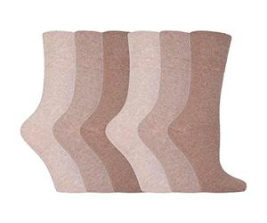 IOMI Footnurse - Ladies 6 Pair Multipack Non Elastic Diabetic Socks with Gentle Grip Wide Top 4-8 (4-8, Beige)