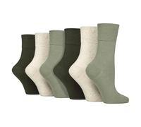 IOMI Footnurse - Ladies 6 Pair Multipack Non Elastic Diabetic Socks with Gentle Grip Wide Top 4-8 (UK, Numeric, 4, 8, Regular, Regular, Khaki/Forest/Cream/Grey)