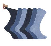 IOMI Footnurse - Mens 6 Pairs Cotton Non Elastic Diabetic Socks With Honeycomb Top (12-14, Blue)