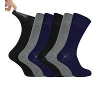 IOMI Footnurse - Mens 6 Pairs Cotton Non Elastic Diabetic Socks With Honeycomb Top (6-11, Black/Navy/Grey)