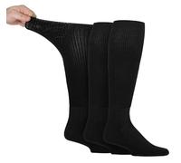IOMI Knee High Diabetic 3 Pack Bamboo Non Elastic Socks for Swollen Feet | Long Extra Wide Non-Binding Soft Top Socks (9-11, Black)