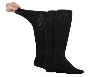 IOMI Knee High Diabetic 3 Pack Bamboo Non Elastic Socks for Swollen Feet | Long Extra Wide Non-Binding Soft Top Socks (4-8, Black)