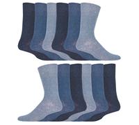 IOMI 12 Pair Multipack Gentle Grip Top Diabetic Socks Mid Calf Loose Top Non Elastic Cotton Socks with Handlinked Seamless Toe (UK, Numeric, 12, 14, Regular, Regular, Blue)