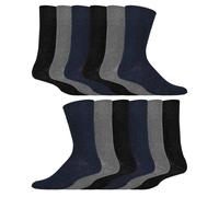 IOMI 12 Pair Multipack Gentle Grip Top Diabetic Socks Mid Calf Loose Top Non Elastic Cotton Socks with Handlinked Seamless Toe (UK, Numeric, 12, 14, Regular, Regular, Black/Navy/Grey)