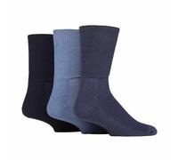 IOMI Mens 3 Pack Extra Wide Bamboo Diabetic Socks for Swollen Legs - Blue/Navy Cotton - Size UK 9-11