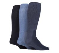IOMI Mens 3 Pack Ladies Knee High Soft Bamboo Diabetic Socks - Blue Cotton - Size UK 9-11