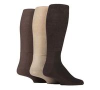 IOMI Mens 3 Pack Ladies Knee High Soft Bamboo Diabetic Socks - Brown Cotton - Size UK 9-11