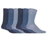 IOMI Mens 6 pack non elastic diabetic socks with hand linked toe seams - Blue Cotton - Size 6-11 (UK Shoe)