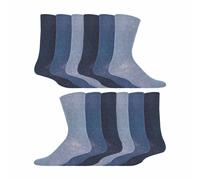 12 Pairs Mens Gentle Grip Top Diabetic Socks | Non Elastic Cotton Socks - Blue / 12-14