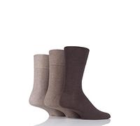 IOMI SOCKSHOP Footnurse Men’s Gentle Grip Diabetic Socks, Plain Socks in Sizes 6-11 and 12-14 with Seamless Toes and Wider Cuff for Extra Comfort, Multipack of 3 Pairs Brown 12-14