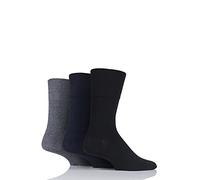 IOMI SOCKSHOP Footnurse Men’s Gentle Grip Diabetic Socks, Plain Socks in Sizes 6-11 and 12-14 with Seamless Toes and Wider Cuff for Extra Comfort, Multipack of 3 Pairs Black/Navy/Grey 6-11