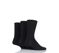 IOMI SOCKSHOP Footnurse Men’s Gentle Grip Diabetic Socks, Plain Socks in Sizes 6-11 and 12-14 with Seamless Toes and Wider Cuff for Extra Comfort, Multipack of 3 Pairs Black 6-11