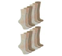 IOMI - 12 Pair Multipack Ladies Diabetic Bamboo Socks | Womens Extra Wide Seamless Socks with Non Elastic Gentle Grip Top (4-8, Beige)