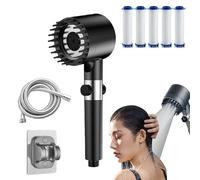 Ion Drops Shower Head,Iondrops Filtered Head with Handheld,One-Touch Switch,5 Filter Cartridges,Turbo Showerhead,Adjustable Settings(Black*1set)