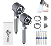 Ion Shower Drops Head with Five Filters, Pressure Boosting Turbo Showerhead, Adjust Pressures, 4 Spray Modes, Filtered ShowerHead with Handheld,Grey-2 PC