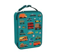 Ion8 Automobiles Design Lunch Bag, Easy Access 3-Sided Zip, Write-On Name Patch, Freshness & Insulation for 6 Hours, Mesh Pocket for Bottles, Machine Washable, Polyester Fabric Material, Teal